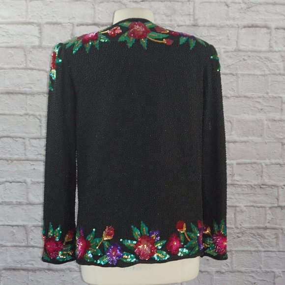 Vintage 80s Silk Beaded Sequin Jacket - Picture 5 of 10